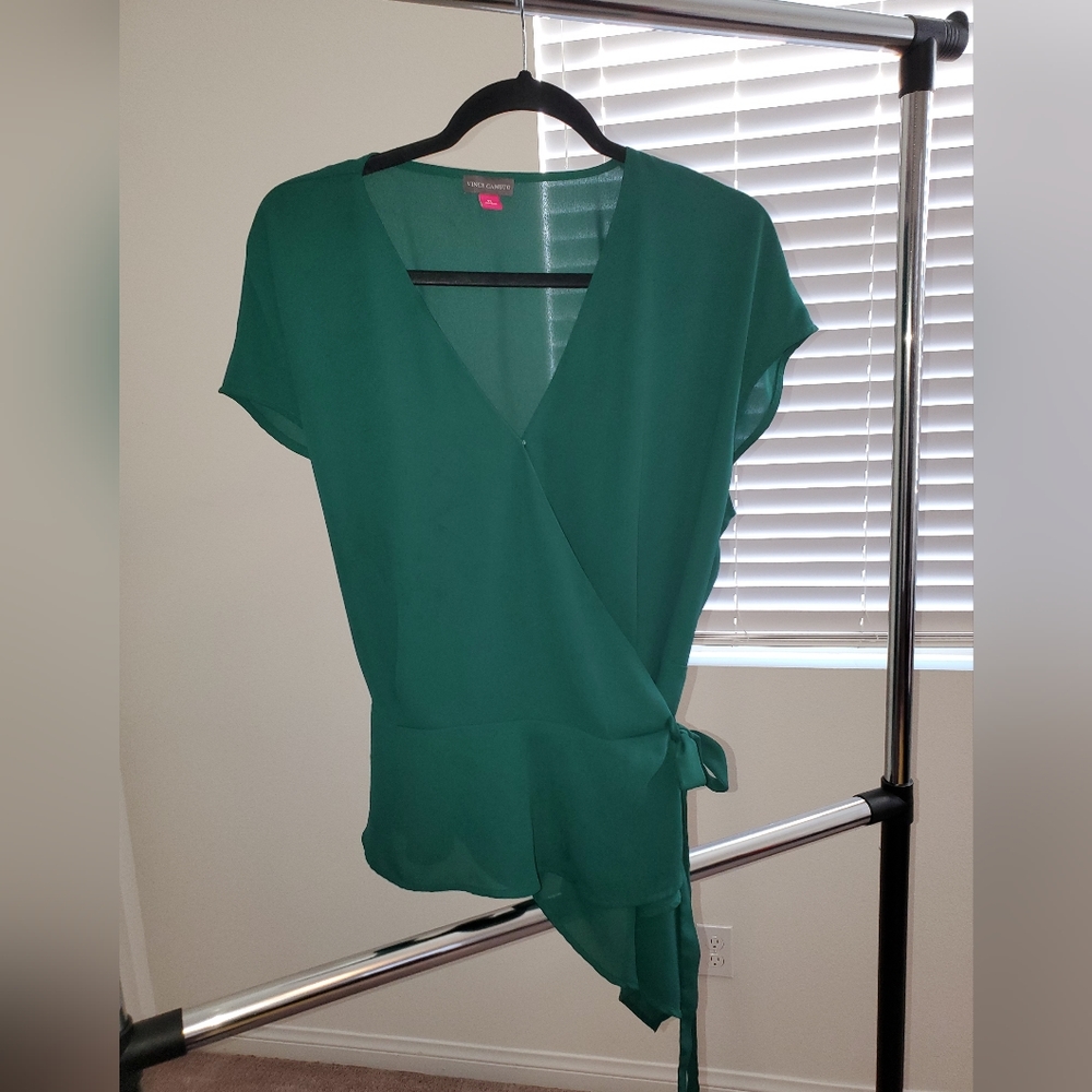 Vince Camuto Teal Green Short-Sleeve Wrap Blouse